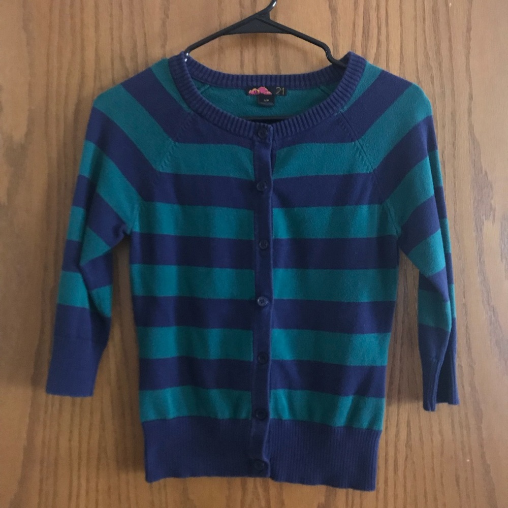 F21 Striped 3/4 Sleeve Cardigan
